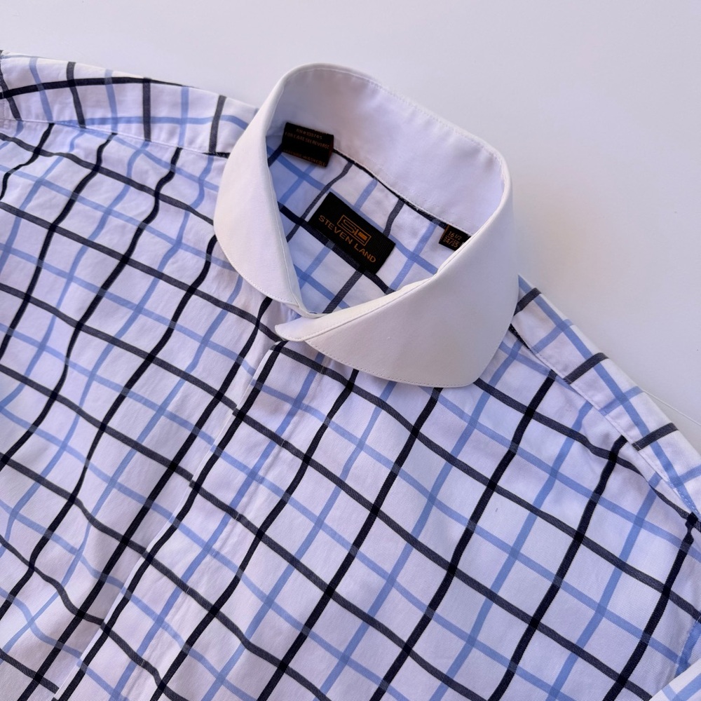 Men’s Designer Steven Land Dress Shirt Size Large 16 34/35 French Cuffs - Picture 2 of 9